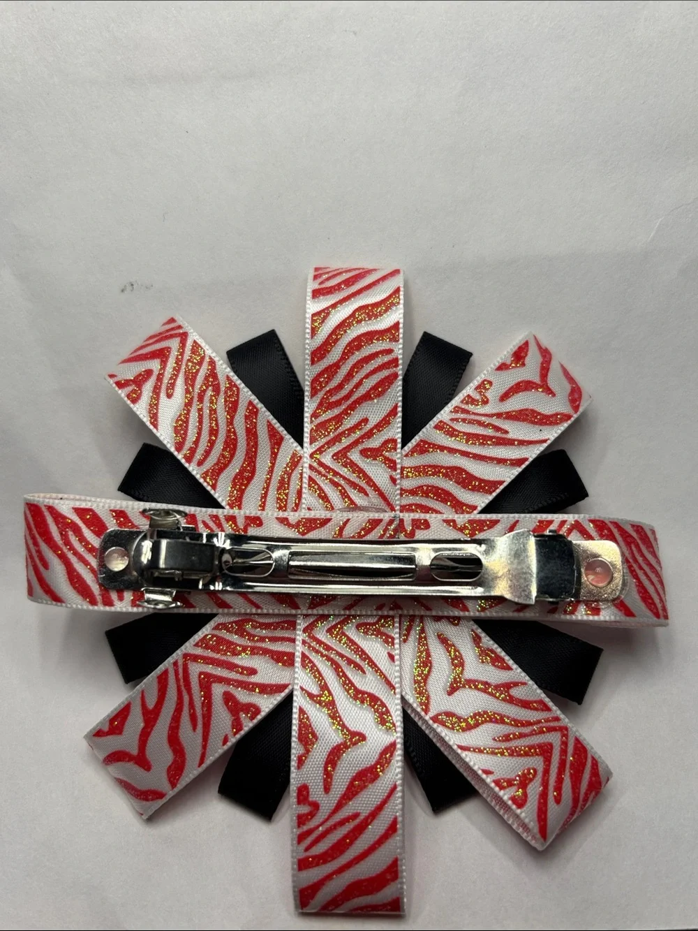 Red & Black Zebra Ribbon Flower Hair Bow